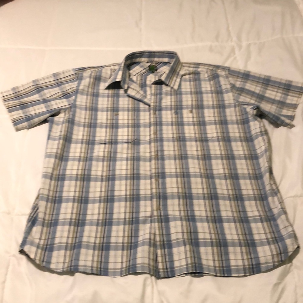 Timberland Blue, green, cream short sleeve plaid shirt button down lightweight